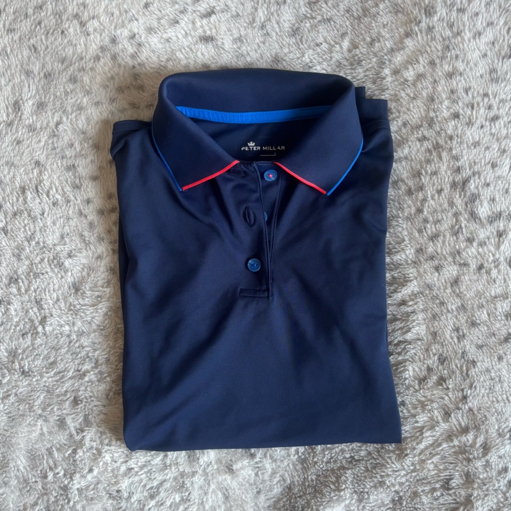 Peter Millar | Navy Polo with Bright Blue & Red Trim | Women’s Size XS